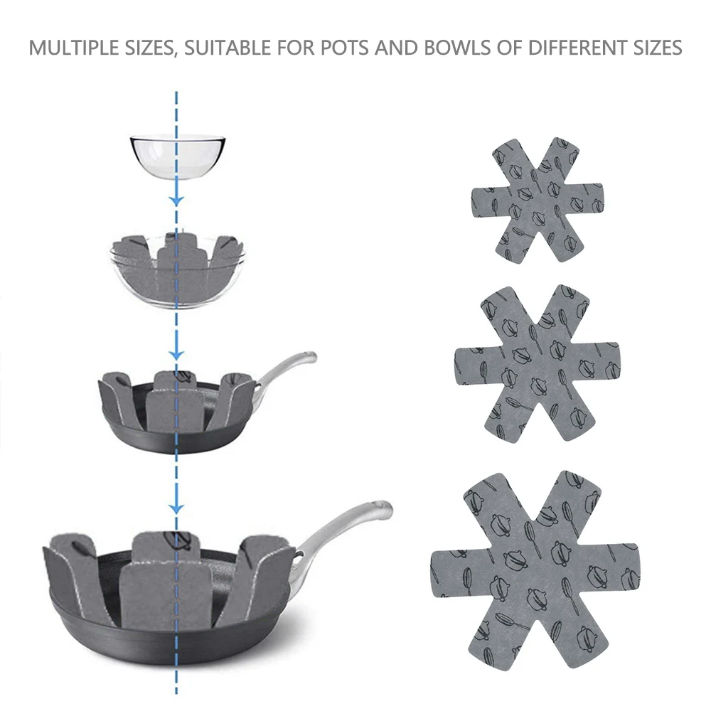 15Pcs Pot & Pan Protectors Grey/Red Non Slip Print Divider Pads to Prevent Scratching Separate and Protect Surfaces for Cookware