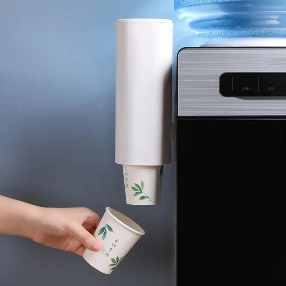Portavasos desechable, dispensador de vasos para el hogar, dispensador de agua, portavasos a prueba de polvo, tubo montado en la pared, estante de almacenamiento de vasos de papel