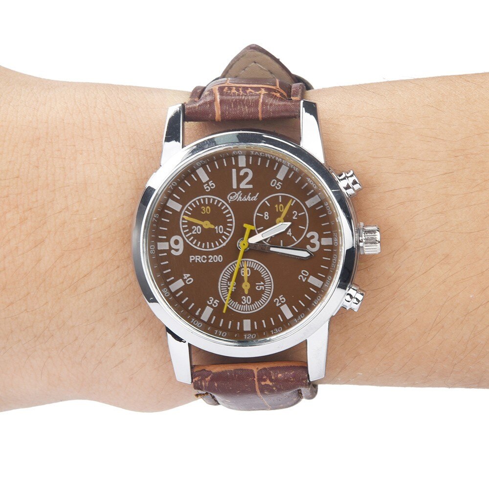 Quartz Watch Men's Wristwatches Blue-ray Glass Simulates Wrist Epidermal Leather Strap Watches Hombres Hour Reloj Clock: C