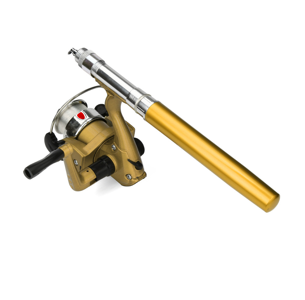 Mini Fishing Rod Portable Pocket Fish Pen Shape Aluminum Alloy Fishing Rods Pole Reel Rod Combo #t1g: Gold 