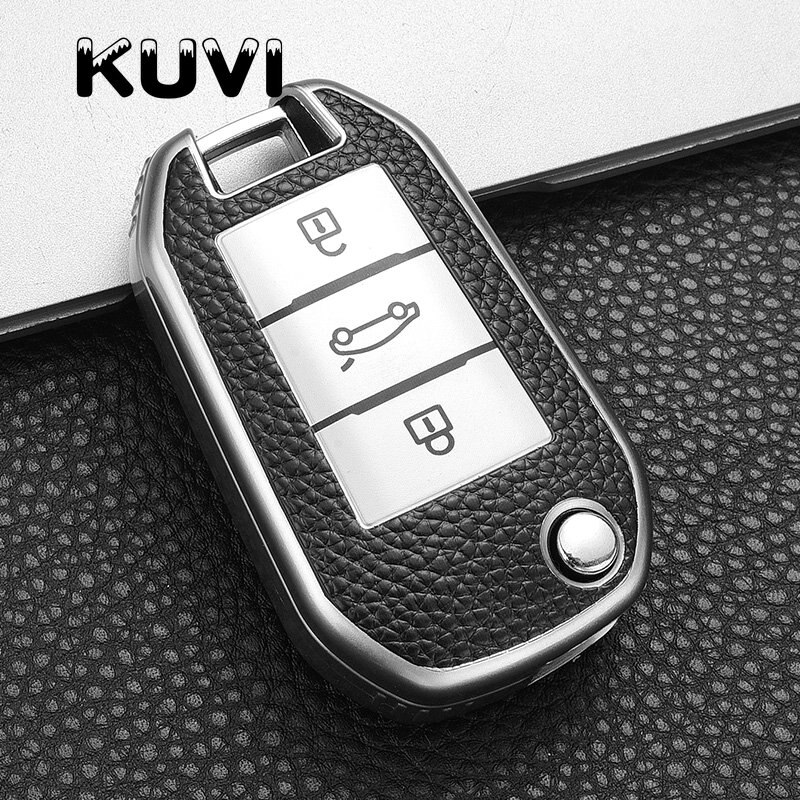 Funda plegable de Tpu para llave de coche, cubierta protectora remota para Peugeot 208, 308, 408, 508, 307, , Citroen, C4L, CACTUS, C5, C3, C6, C8: silver
