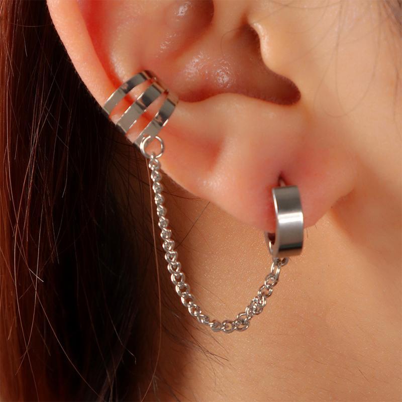 1 sztuka moda łańcuch w stylu biodro-chmiel kolczyki kość robić ucha klip gwintownica spadek mankiet podwójny łańcuch przeszywający kolczyki biżuteria dla obu płci