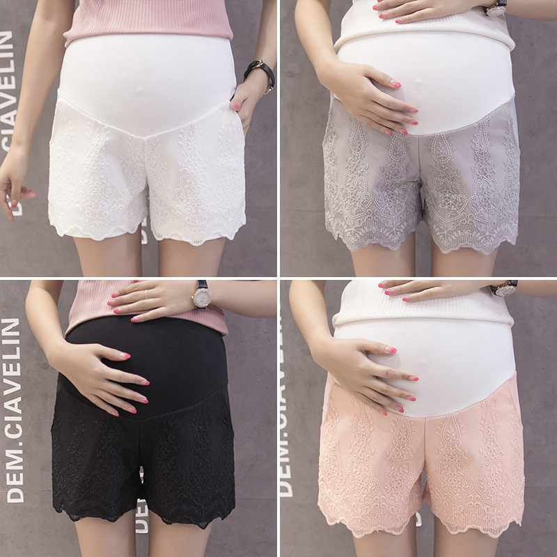 Short Denim pour femme enceinte en coton | Nouvelle d'été décontracté, couleur unie, en dentelle, vêtements de grossesse