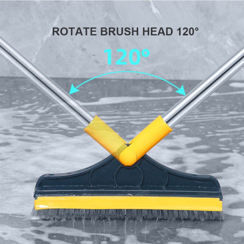 2 In 1 Floor Brush Scrub Brush With Adjustable Stainless Metal Long Handle Scrubber Detachable Stiff Bristles For Tile Cleaning