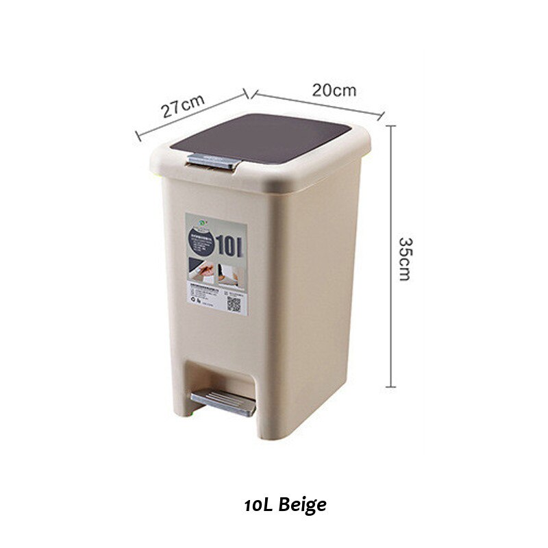 Cubo de basura de plástico de 10l/15l, cubo de basura cuadrado, Pedal de pie para el hogar, cocina, baño, papelera, porta bolsa de basura: Beige 10L