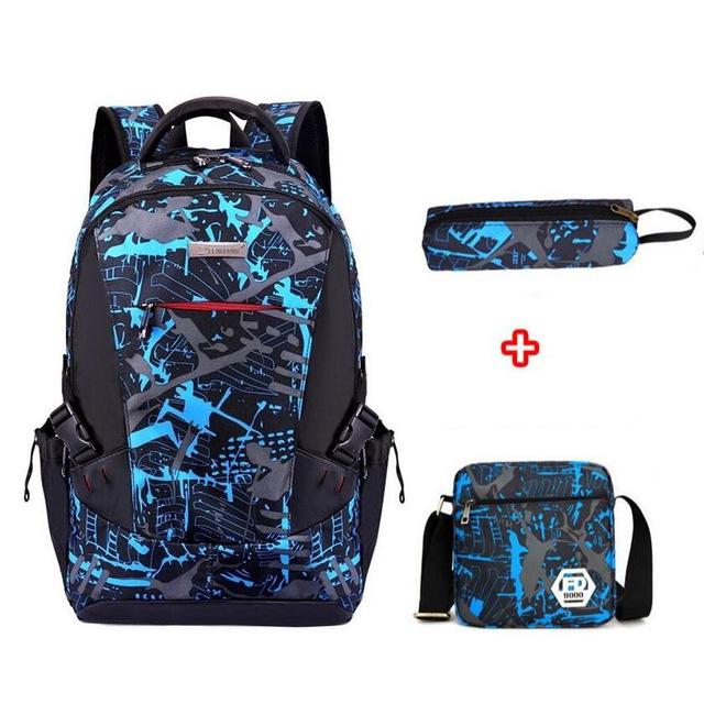 Große-kapazität rucksack wasserdicht student rucksack kinder schule tasche set jungen und mädchen tasche mochilas escolares: Blue 3pcs