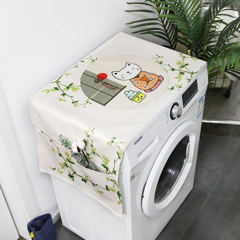 Japanse Stijl Lucky Cat Eenvoudige Wasmachine Deksel Waterdicht Koelkast Deksel Magnetron Stof Doek Handdoek Cover