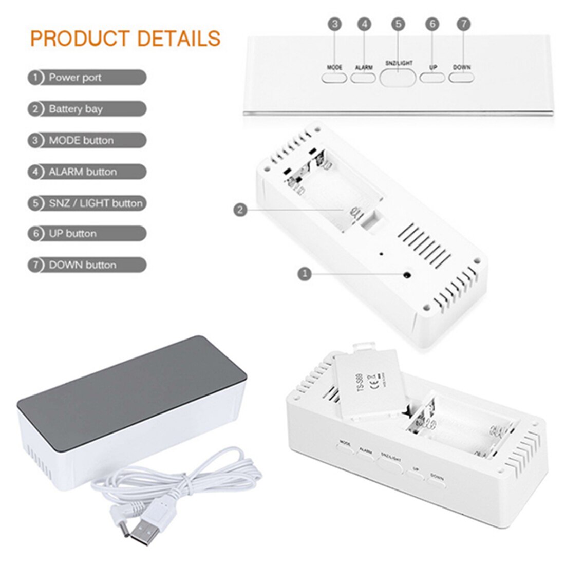 LED Mirror Alarm Clock with Dimmer Snooze Temperature Function for Bedroom Office Travel Digital Home Decoration Clocks