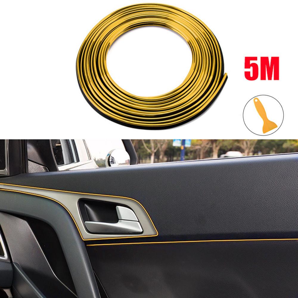 Moldura de borde de puerta para Interior de coche, tira embellecedora de borde de puerta, Universal, decorativa, 5M: Dorado