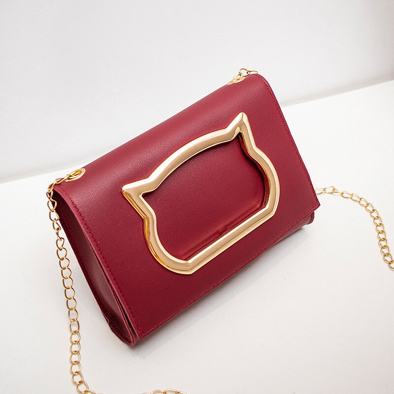 Kvinner skulderveske pu lærvesker kvinner vesker jenter tegneserie kattform klaff crossbody bag til jenter håndvesker: Rød