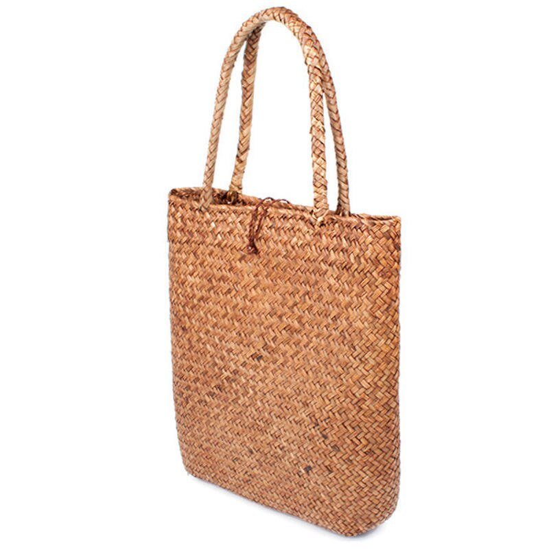 Bolso de mano tejido de paja para mujer, Cartera de mano de , para playa y vacaciones, portátil, ,