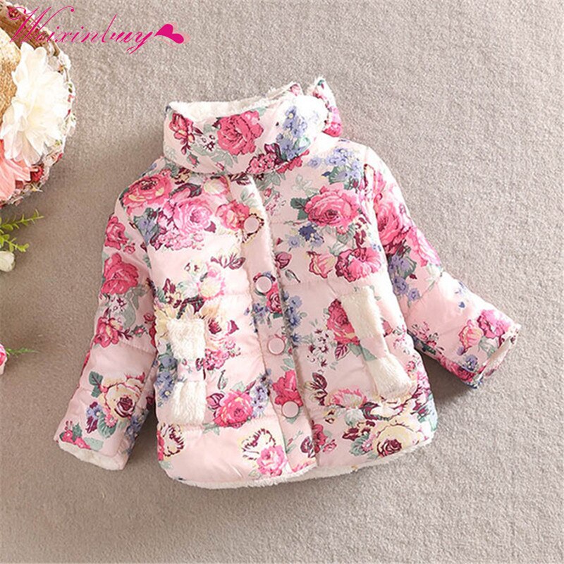 Baby Winter Cotton Floral Coat Winter Warm Children's Jacket Outerwear Jacket For Girls MinnieLong Sleeve Jacket Thick