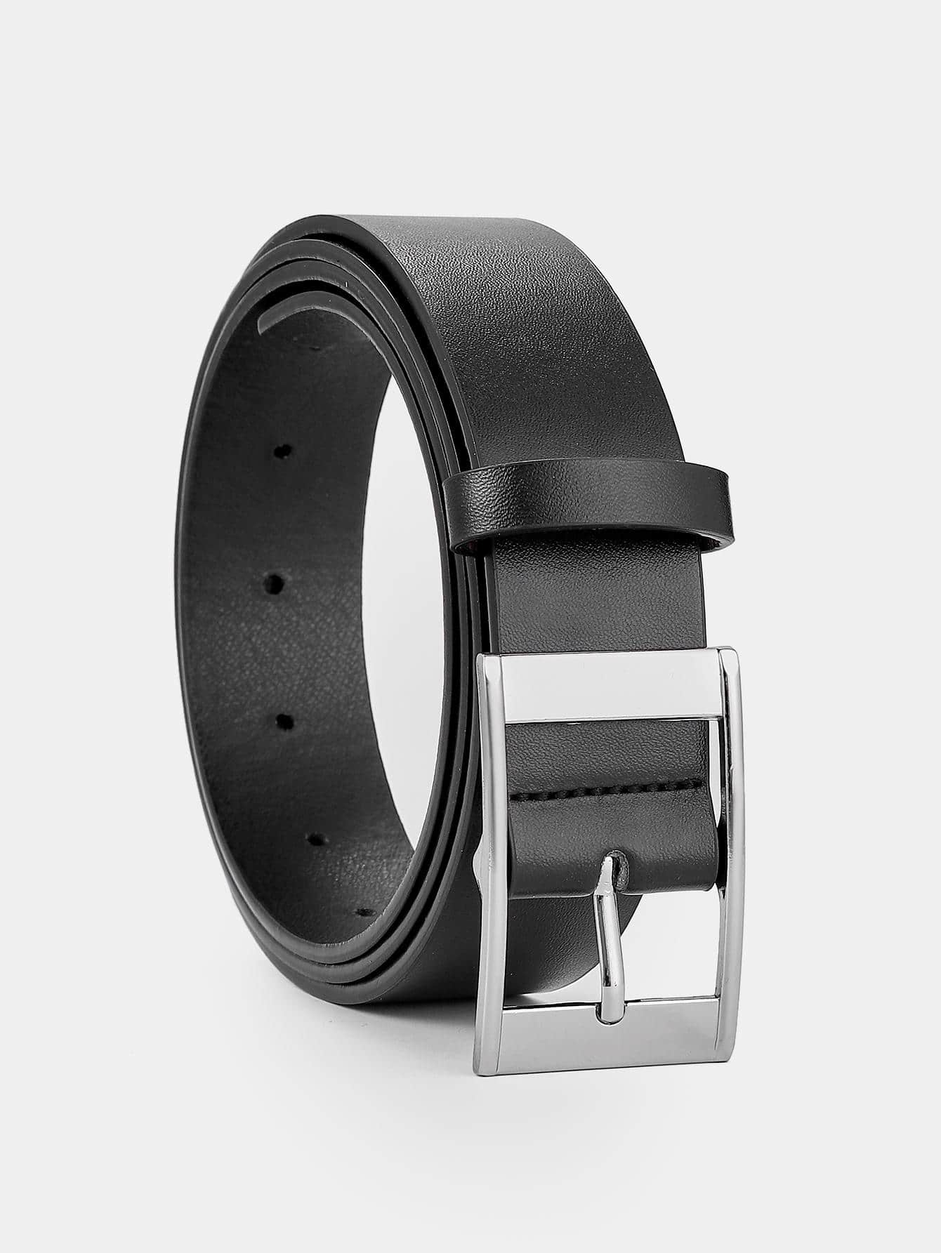 Cinto de fivela de couro falso masculino, moda casual business: Preto / 125 cm