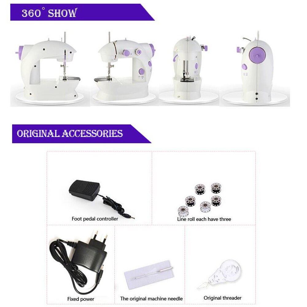 Electric Sewing Machine Mini Portable Household Night Light Foot Pedal Straight Line Hand Table Thread Kit