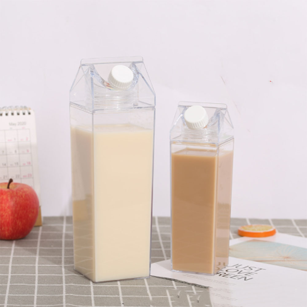 Plastic Milk Carton Transparent Portable Milk Carton Water Bottle Square Juice Bottle Drinker For Outdoor Hiking Travel Camping
