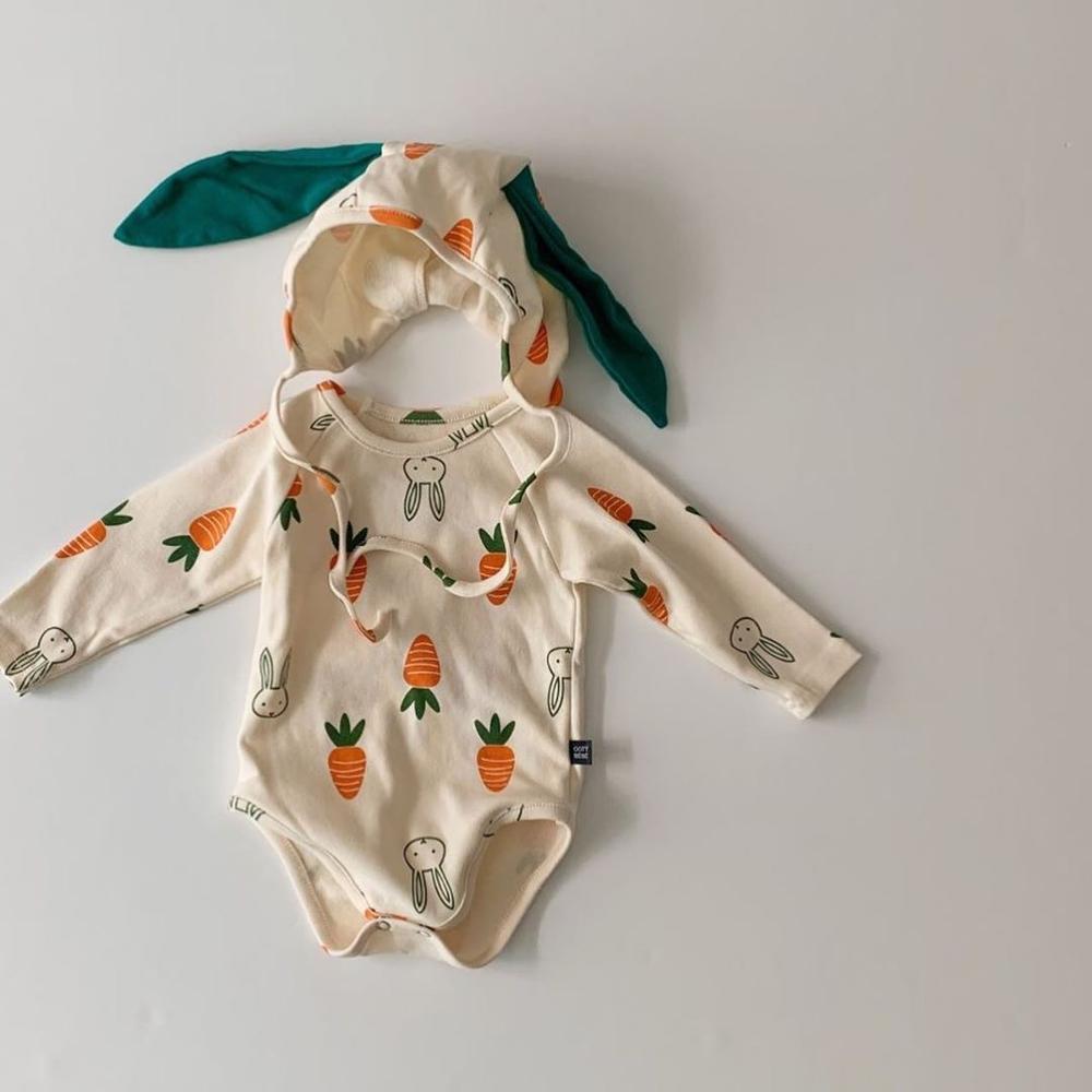 Milancel 2020 baby tøj gulerod og æble print småbørn piger dreng bodysuits sød baby et stykke med hat: Gulerod / 6m