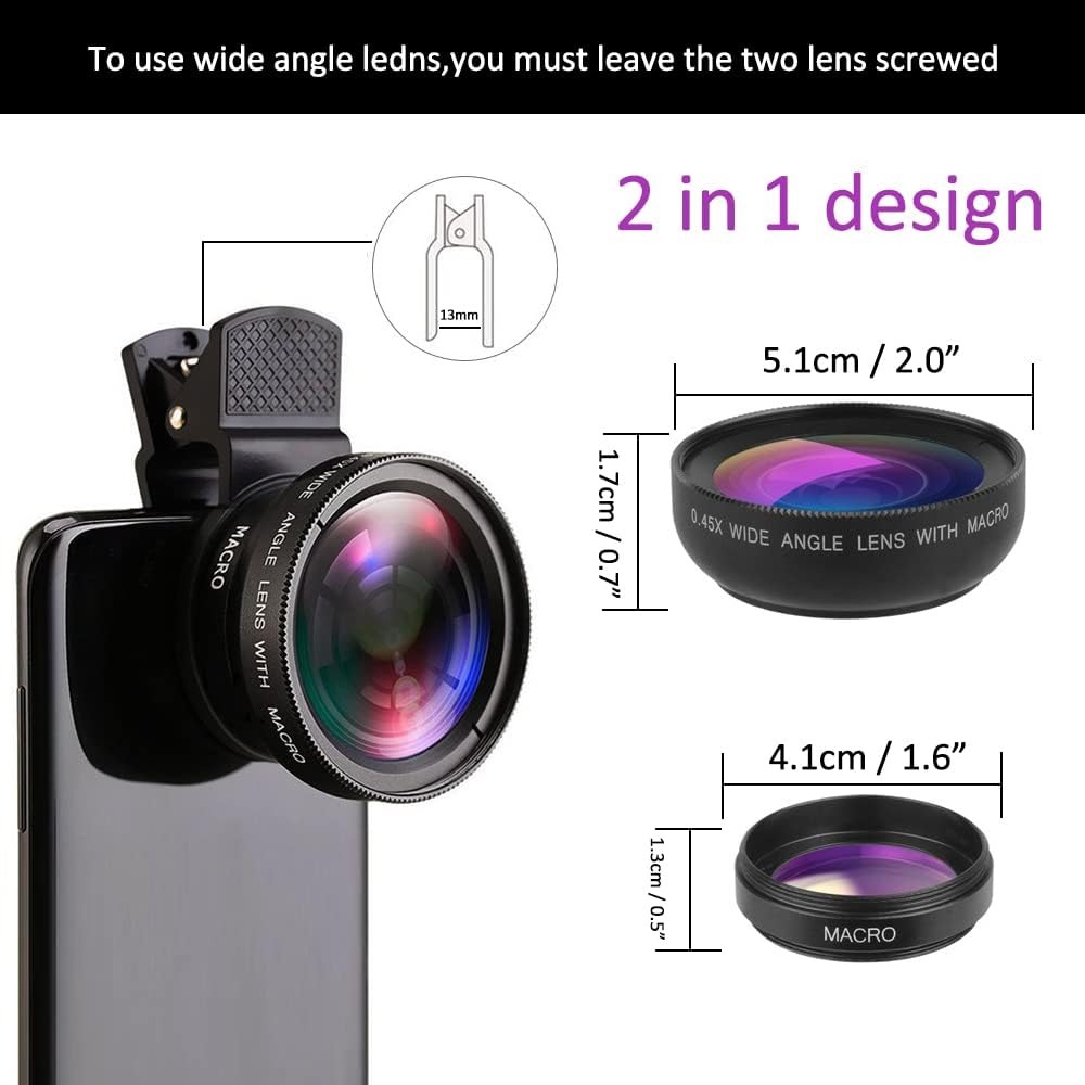 Lente 2 en 1 Clip Universal 37mm lente de teléfono móvil 0.45X 49uv súper gran angular + lente Macro HD para iPhone Android