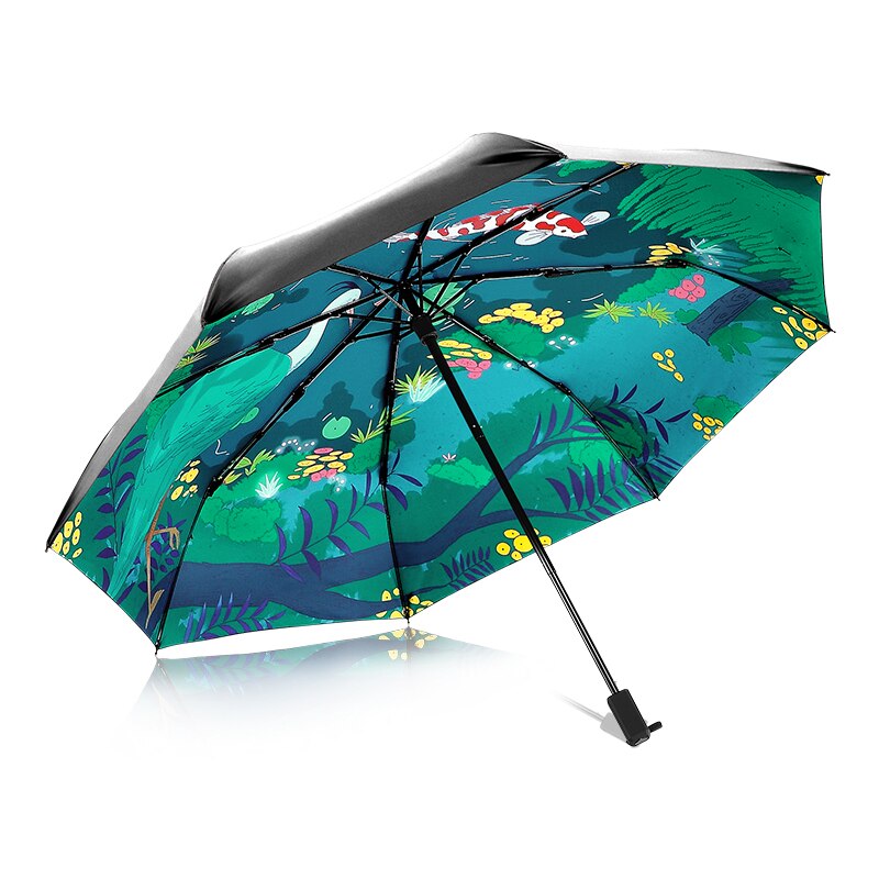 Vijverkarpers printen dames dames regen- en zonneparaplu 3 opvouwbare 8 baleinen zonnescherm uv-bescherming paraplu's guarda chuva