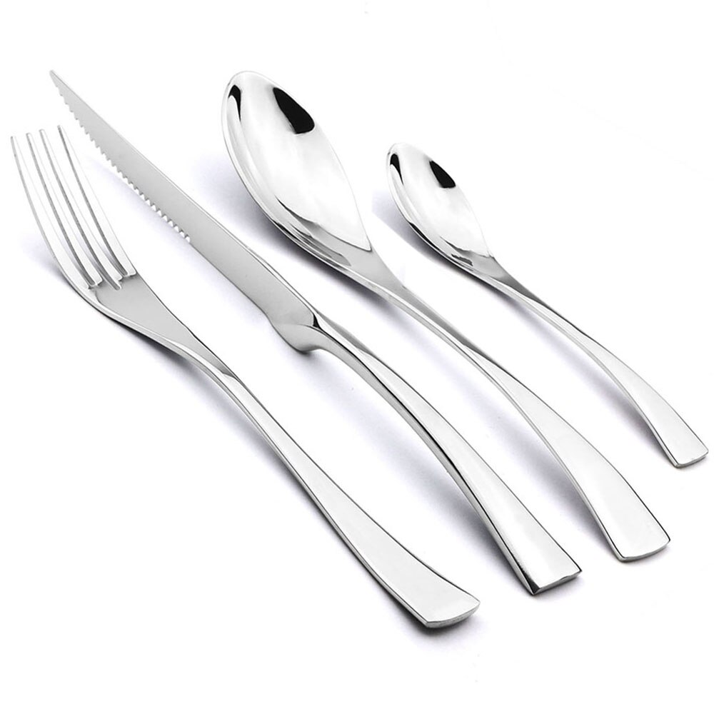 Jankng 4-Pcs 18/10 Roestvrij Staal Bestek Set Zwart Servies Steak Mes Vork Lepel Theelepel Bestek Eten Servies: Silver