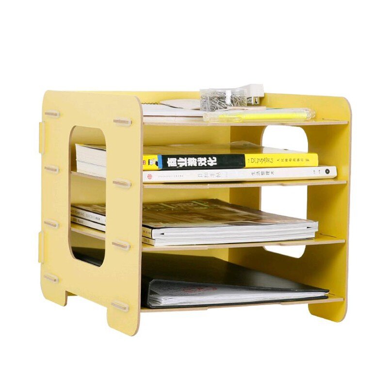 DIY Wood Hand Made Desk Organizer Office School Supplies Desk Accessories Organizer 4 Layers File Tray Book Holder