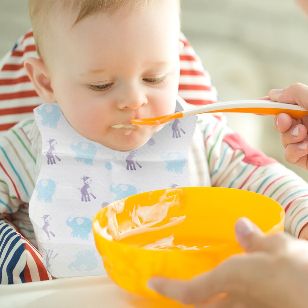 Cartoon Elefant Einweg Baby Lätzchen mit Lebensmittel Catcher Tasche für Reise Infant Feeding Speichel Handtuch Zubehör 10 stücke