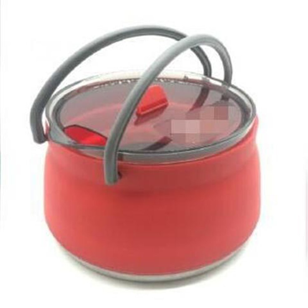 Silicone Folding Boiling Kettle Portable Camping Kettle Outdoor Compressible Folding Pot Travel Silicone Boiling Water Pot: Red