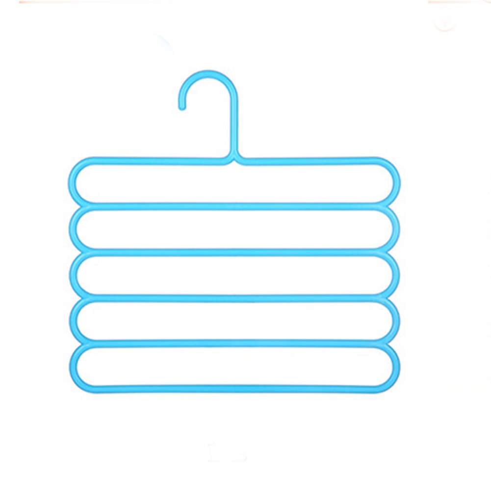 5 layers Clothes Hangers Multi-Function Storage Hangers Plastic 5-Layer Drying Rack Pants Rack Storage Tie Belt Towel Holder: Blue