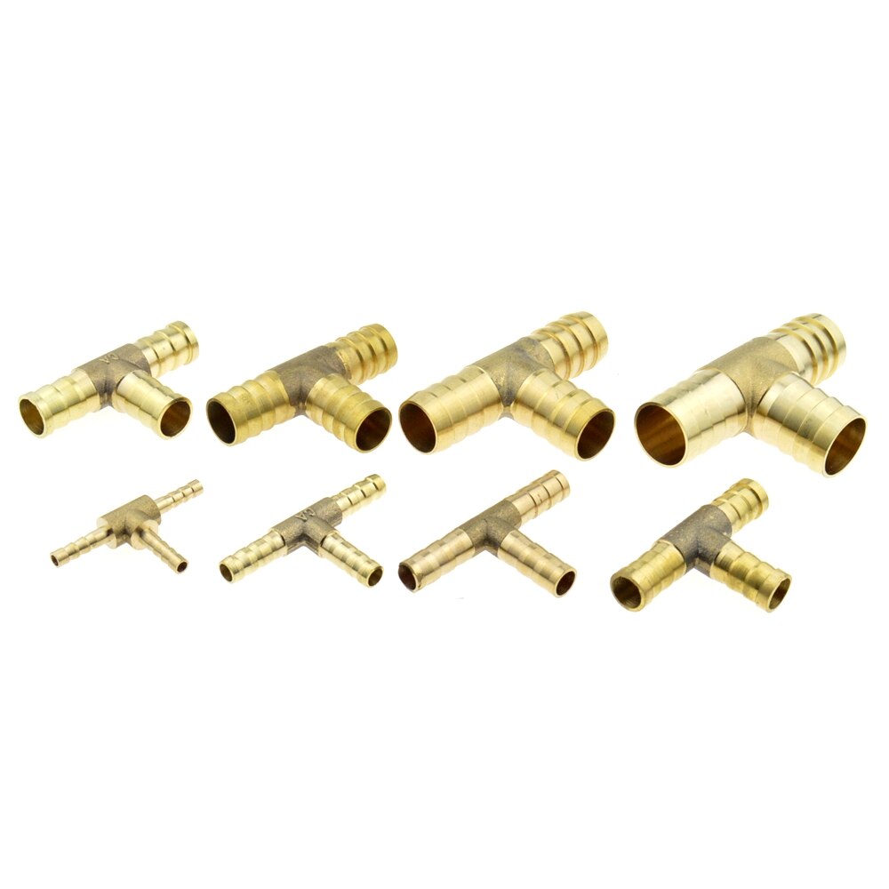 T-Vorm Messing Barb Slangfitting Tee 4mm 6mm 8mm 10mm 12mm 16mm 3 Manier Slang Buis Barb Koper Prikkeldraad Koppeling Connector Adapter