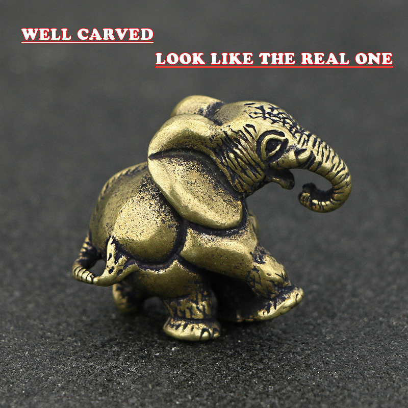 Mini estatua de elefante de latón Vintage lindo llavero de bolsillo ornamento figura escultura hogar Oficina escritorio juguete de ornamento decorativo