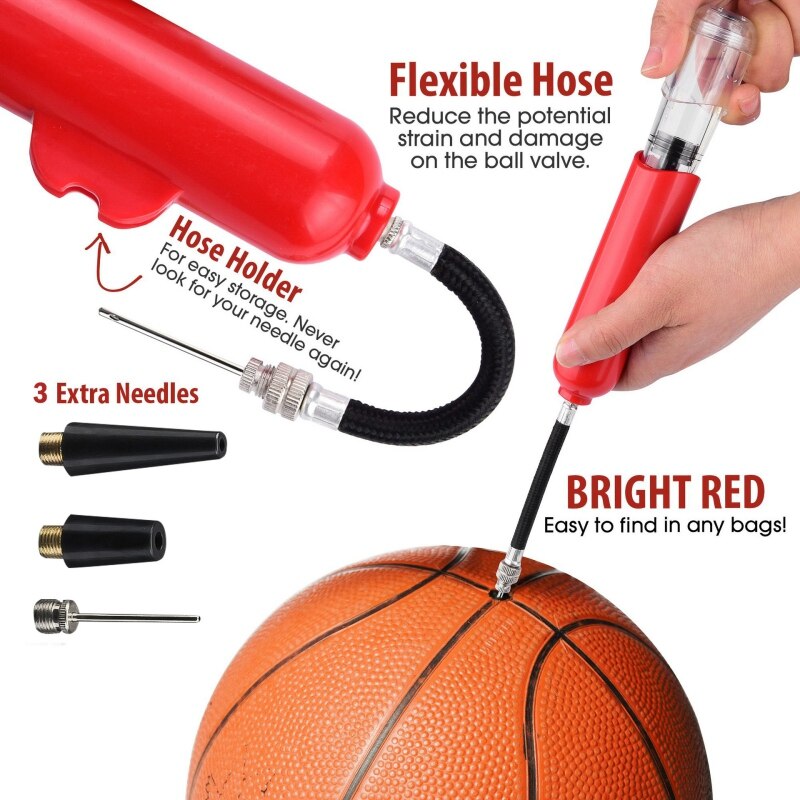 Football Soccer Ball Pump Portable Manual Air Pump Inflator Hose Holder Hand Needles Small Nozzle Basketball
