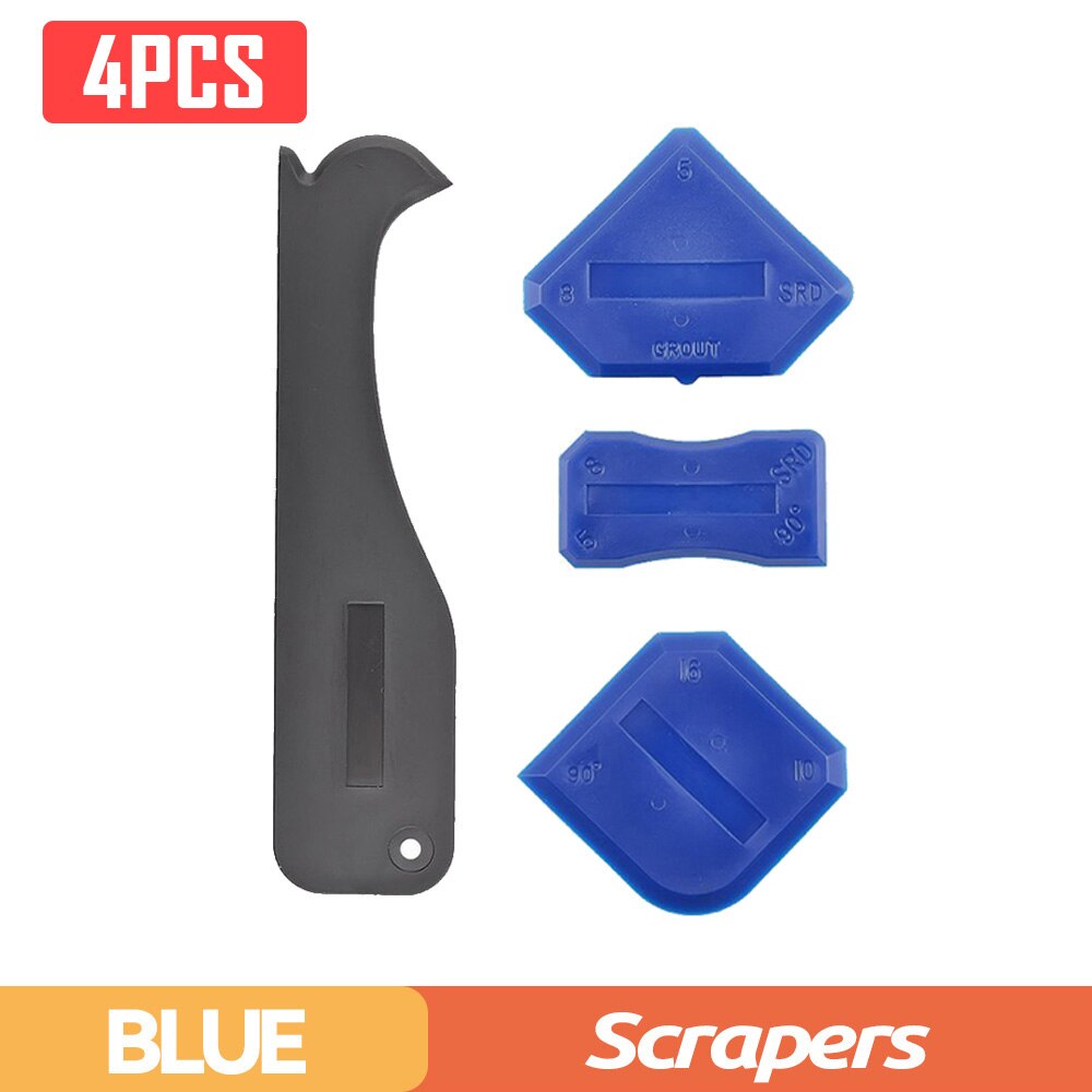 Raspador de silicona 5 en 1, removedor de calafateo, cuchillo de ángulo, espátula de costura de belleza, herramienta de costura de belleza, 4 piezas, herramienta de eliminación de moldes de suelo de pegamento: Blue