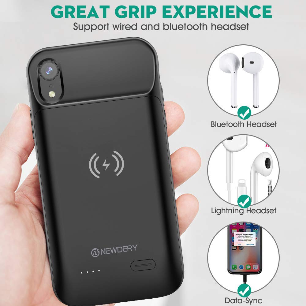 NEWDERY Opgewaardeerd voor iphone XR Batterij Case Qi Draadloze Opladen Compatibel, 6000mAh Slim wireless power case voor iphone XR