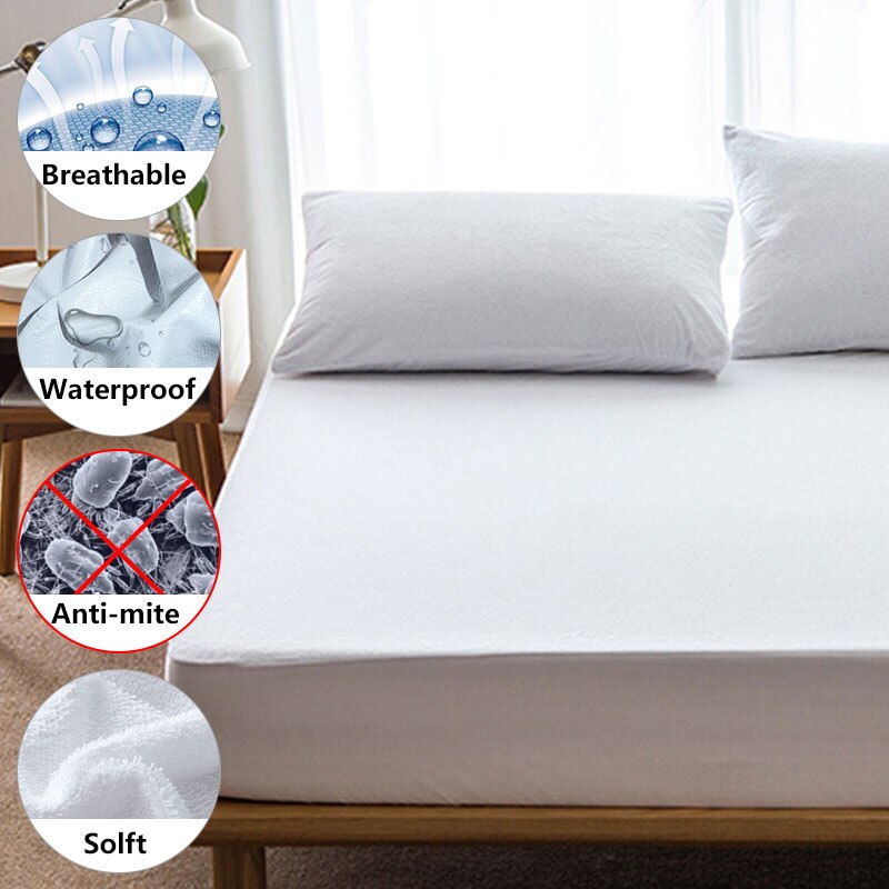 1Pc Waterdichte Matrashoes Effen Kleur Badstof Waterdicht Laken Witte Sprei Pad Protector Sprei