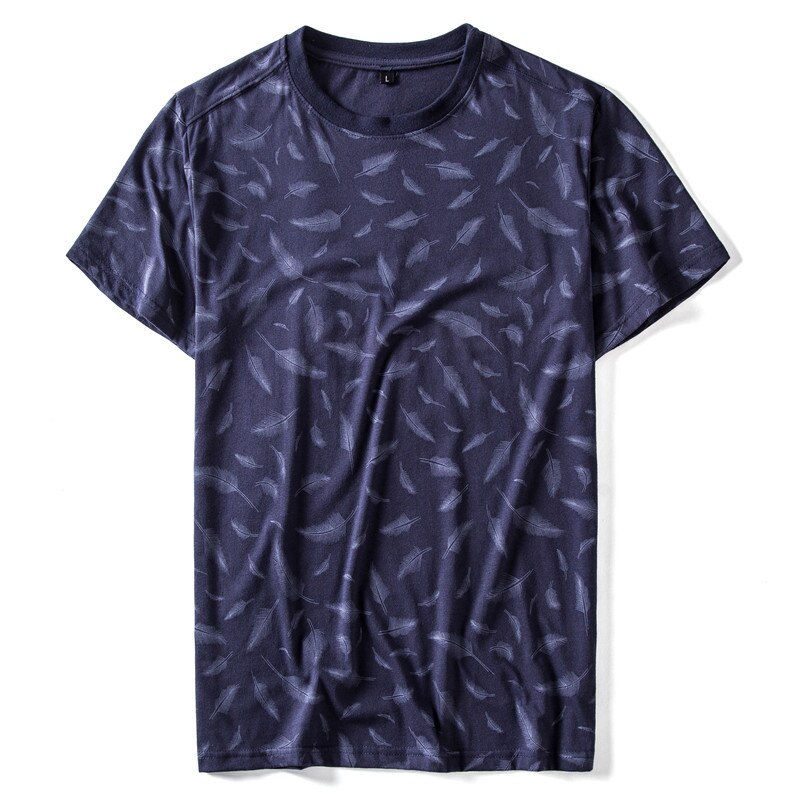 Sommer bomuld fjer print t-shirt mænd sportstoppe tees o-hals kortærmet elasticitet mænd t shirt herre t-shirts: Størrelse xxl 80-90 kg
