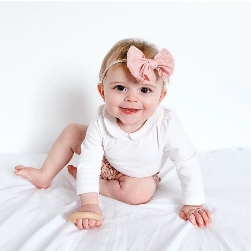 Xcqgh Mode Pasgeboren Hoofdband Peuter Baby Meisje Streep Haarband Effen Kleur Nylon Elastische