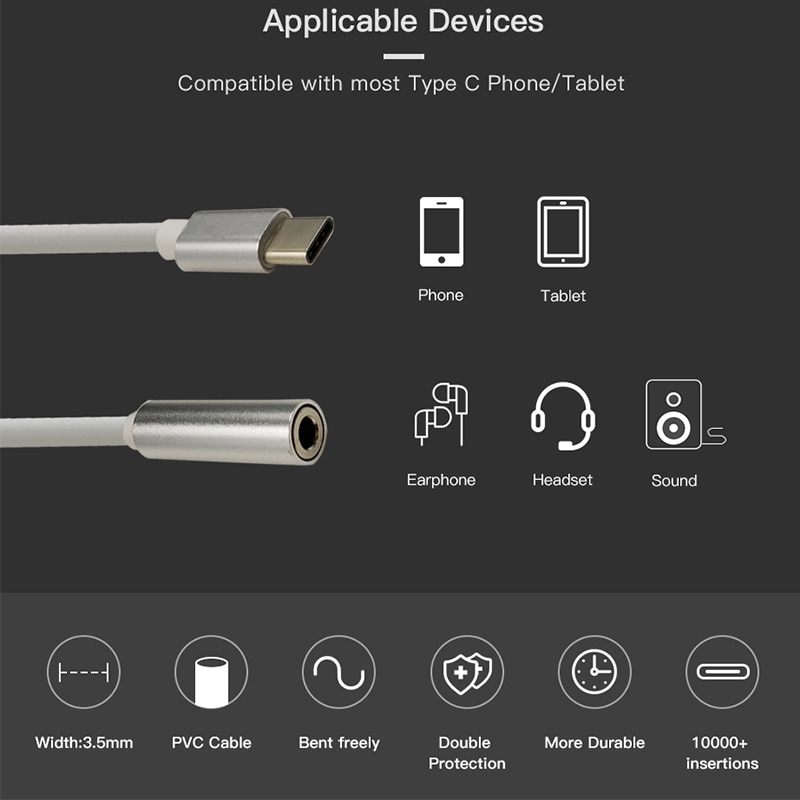 2 In 1 Typ C Zu 3,5 Mm Ladegerät Kopfhörer Audio Jack USB C Kabel Tragbare Typ-C Zu 3,5mm Stecker Adapter für Handy