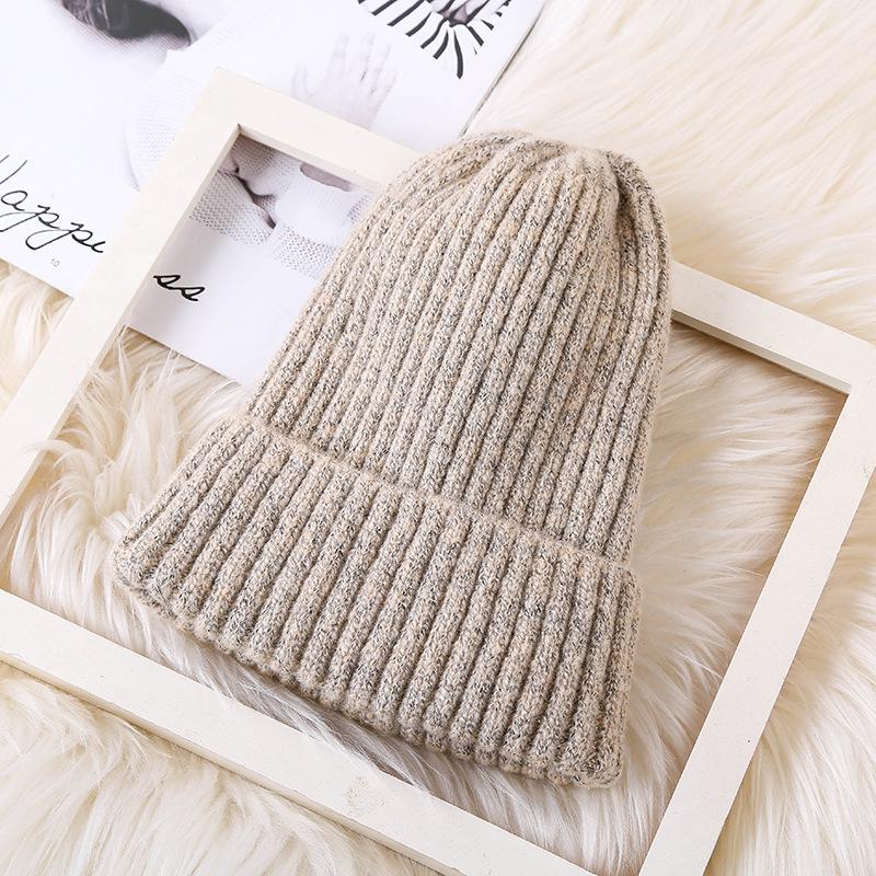 Cokk randig stickad mössa vintermössa huva dammössa kvinnlig casual mössor stretch hattar för kvinnor tjejer damer tjock varm: Beige