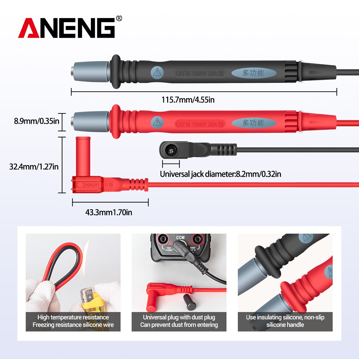 ANENG 22-in-1 Multimeter Test Lead Set 1000V Silicone Insulated Test Probes with Alligator Clips Tips Extended Test Leads
