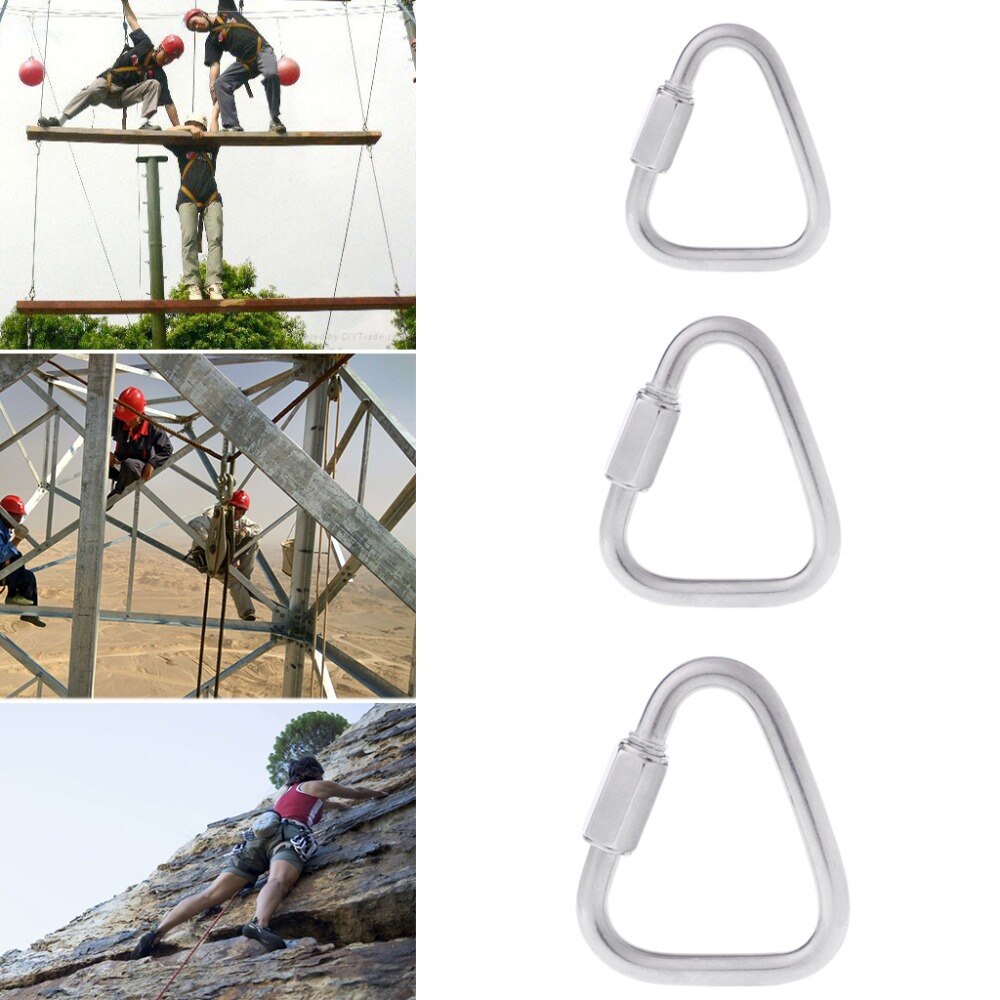 Mousqueton triangulaire à verrouillage à vis en acier inoxydable 304, mousqueton de sécurité pour équipement d&#39;escalade