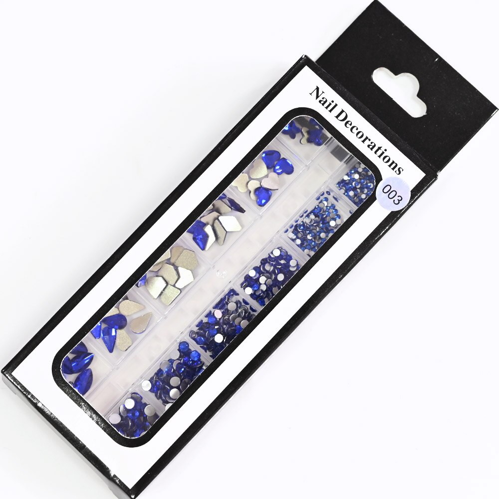12 gördar blandade storlekar klein blå diamanter nagel strass 3d nail art dekor flatback glänsande kristall 3d glitter ädelstenar strass 1 låda