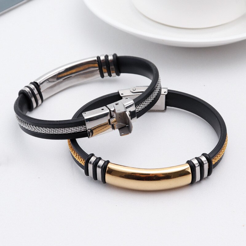Silbrig/Gold Farbe Leere Bar Edelstahl Männer Handgelenk Band Rillen rüder Gittergewebe Verknüpfung EinfüGen Punk Armbinde Stilvolle lässig armreif