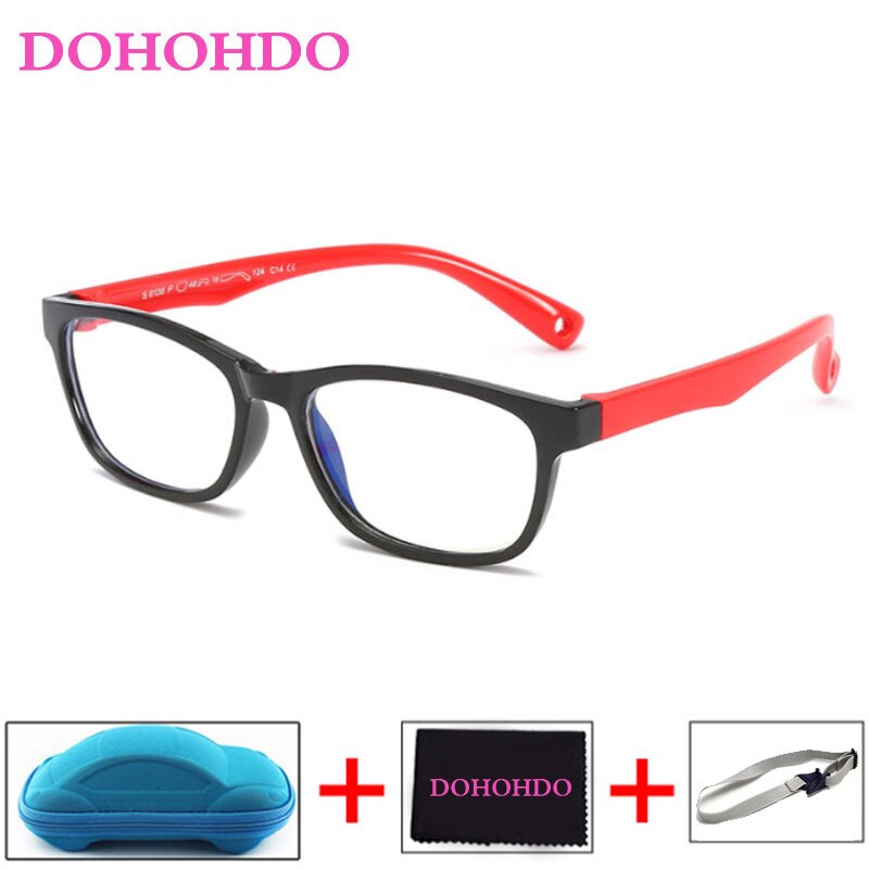 DOHOHDO okulary dla dzieci dziewczyny chłopiec elastyczne oprawki robić okularów okulary dla dzieci zdrowe ramki silikonowe oprawki robić okularów dziecko za darmo: czarny czerwony-B