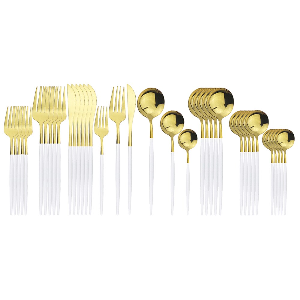 36 stk sort guld bestik sæt 18/10 rustfrit stål guld spisestel home western ske gaffel kniv bøf spisestel service sæt: Hvidt guld