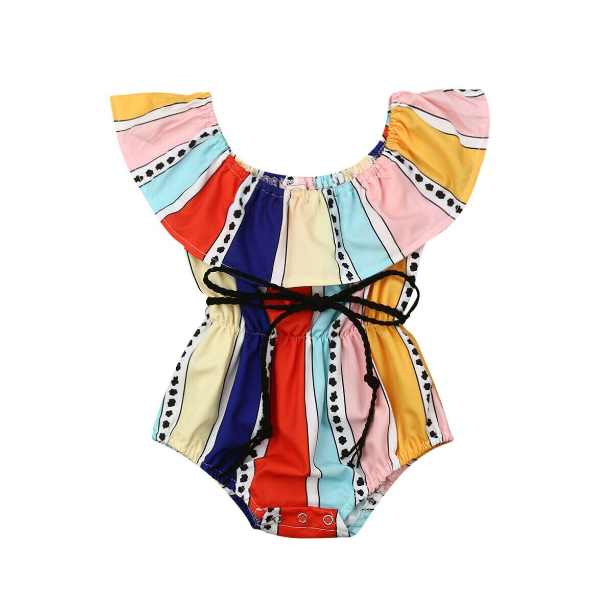 Baby Summer Clothing 0-24M Infant Toddler Baby Kid Girl Colorful Striped Bodysuit Off Shoulder Jumpsuit Sunsuit Clothes
