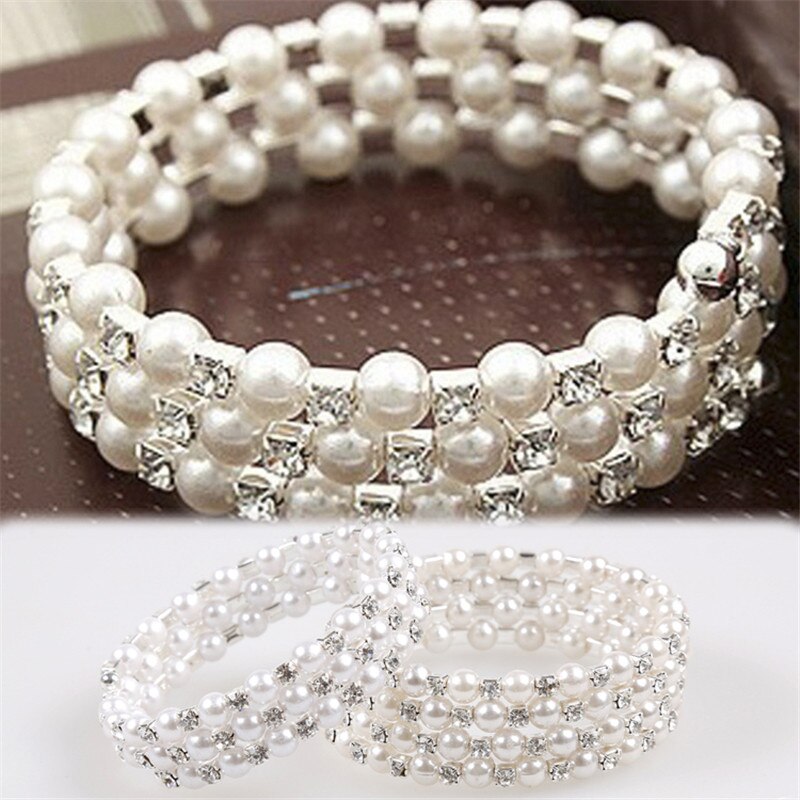 2 Styles Newly Multilayer Stretchable Trendy And Charming Simulated Pearl Woman Bracelet