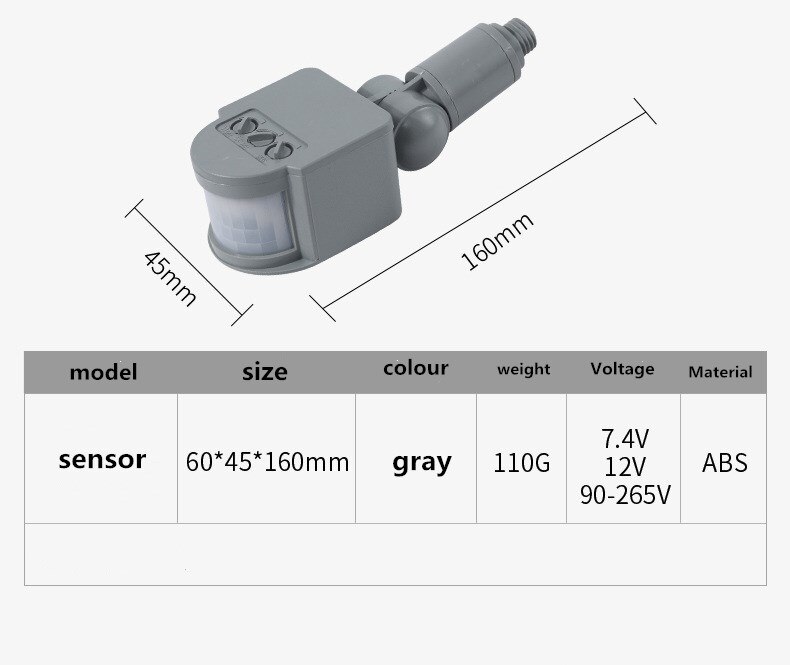 Motion Sensor 110V 220V Motion Detector Automatic Infrared PIR Sensor 180 Degree Rotating waterproof Outdoor Timer Light Switch: Gray