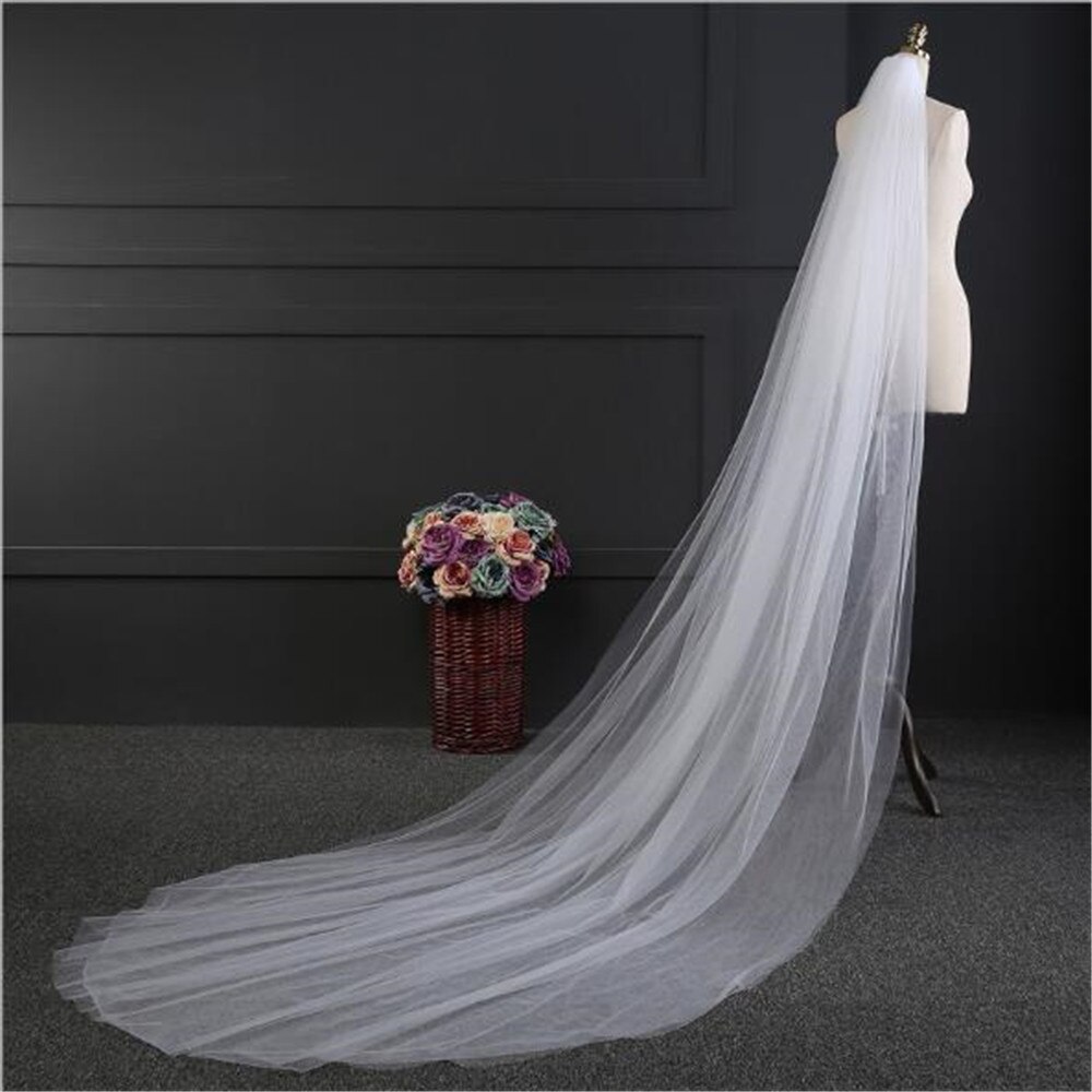 Velo de novia de 5 metros de largo, velo de novia de Color blanco marfil suave con peine de 2 capas, accesorios de boda