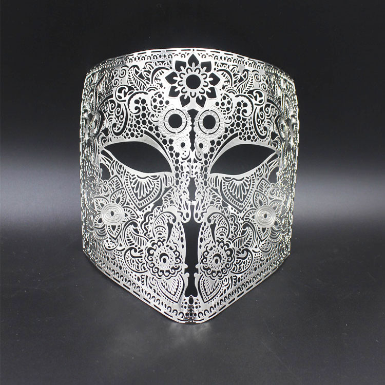 Goud Zilver Kleur Volledige Gezicht Bauta Phantom Cosplay Masker Black Metal Schedel Shield Mardi Gras Joker Party Masker