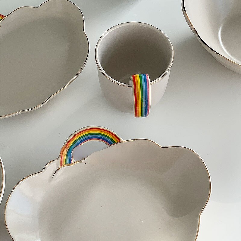 LadyCC Korean Rainbow Ceramic Cloud Breakfast Bowl Special-shaped Plate Household Salad Soup Bowl