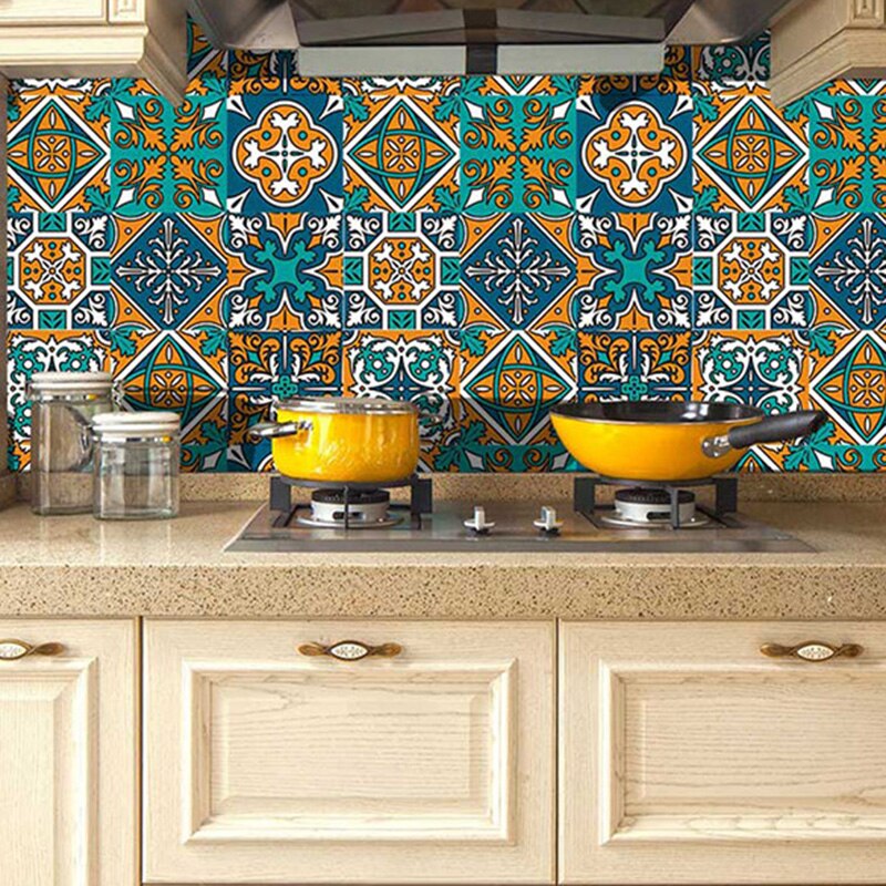 10x Retro Tile Stickers For Kitchen Bathroom PVC Self Adhesive Wall Sticker Living Room DIY Decor Wallpaper Waterproof Dropshing